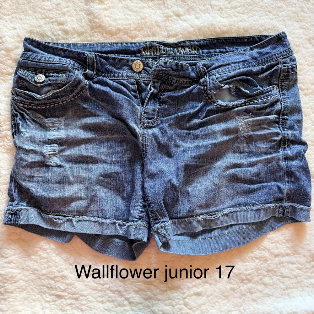 Wallflower Women's Distressed Blue Jean Shorts